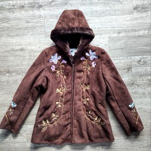 KC Collections Faux Suede Embroidered Coat